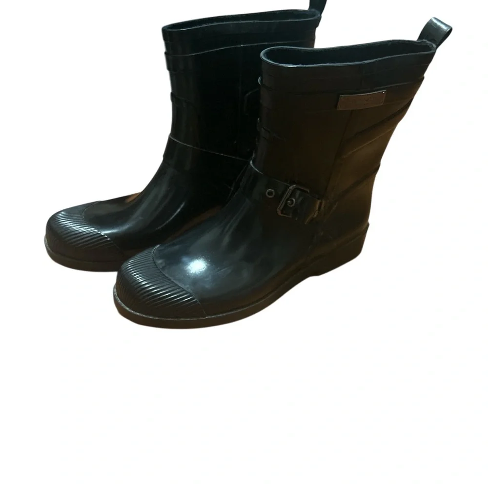 Coach Lester Black Rubber Rain Boots Ankle Buckle Waterproof Women’s Size 8 - Picture 3 of 7